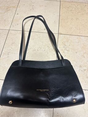 Divina Firenze Black Leather Shoulder Tote Purse Bag